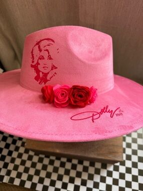 Pink Felt Wide-Brim cowgirl hat with flowers and Dolly